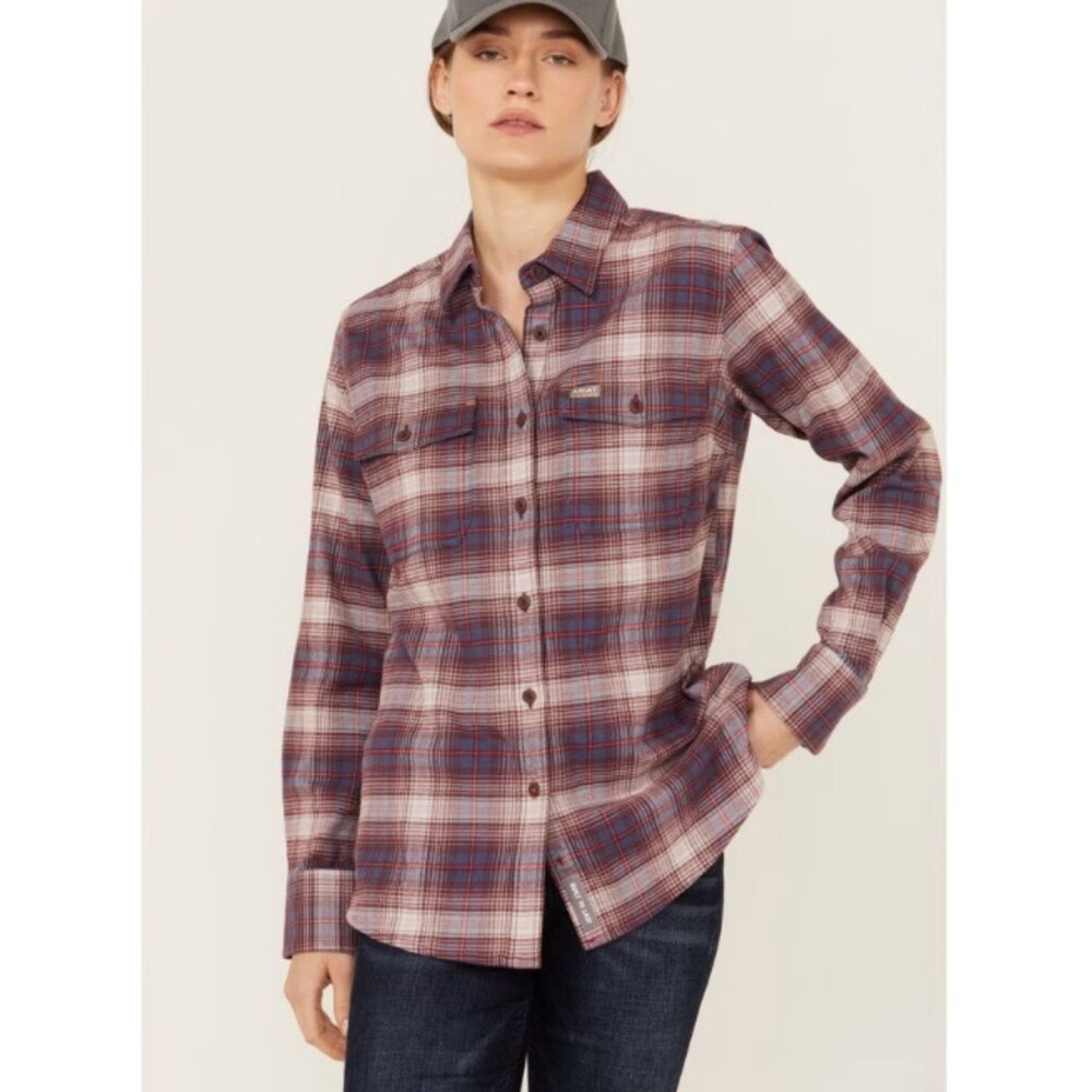 ARIAT Womenβs Rebar Plaid Print Button Down Flannel Work Shirt